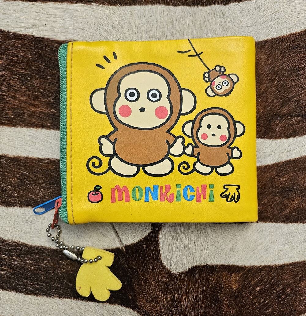 Vintage 1996 Sanrio Monkichi Double Zipper Vinyl Wallet And Banana Charm